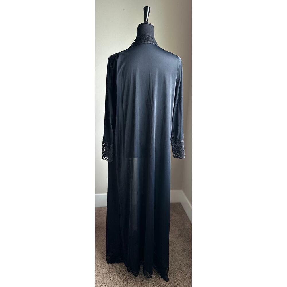 Olga Black Lace-Trim Long Robe - Picture 4 of 8